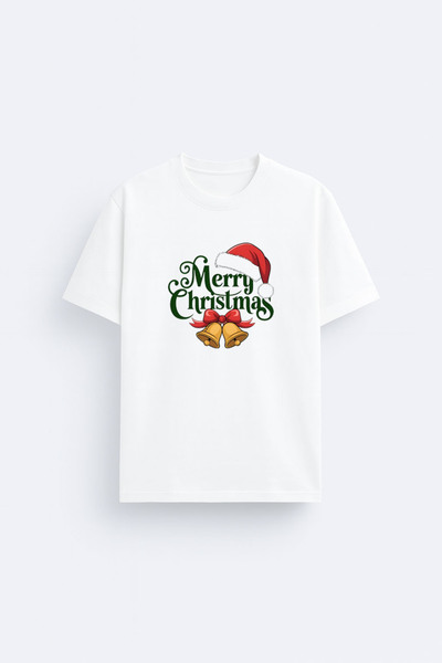 MODA تي شيرت 2032 للعام الجديد وعيد الميلاد سانتا كلوز مطبوع أبيض برقبة دائرية