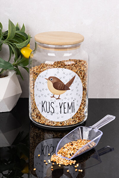 Dolkin Home صندوق طعام للطيور من الزجاج سعة 800 مل مع مقياس وغطاء من الخيزران...