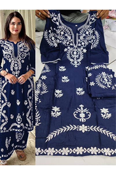 MYSMAR Navy Blue Rayon Salwar Kameez - FFT1818 | Navy Blue
