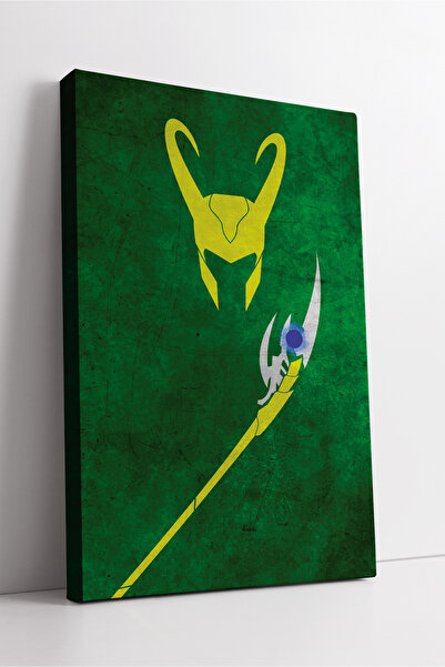 KOSS Dijital Pictură murală din pânză cu supererou minimal verde cu coroana aurie cu coarne Loki și sulița Asgard