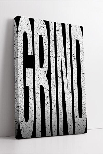 KOSS Dijital Tablou de pânză modern, tipografie minimalistă, cu litere mari GRIND, alb-negru, decor de perete motivațional