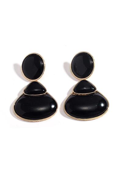 Pelin Aksesuar Siyah Mermer Desenli Gold Çerçeveli Geometrik Vintage Küpe