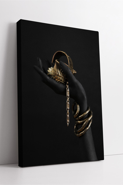 KOSS Dijital Artă modernă pe pânză cu detalii de bijuterii aurii pe fundal negru, decor de perete, design de lux