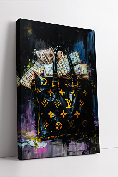 KOSS Dijital Pictură modernă pe pânză cu model de lux și detaliu de bani, art...