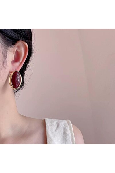 Pelin Aksesuar Bordo Büyük Elips Küpe