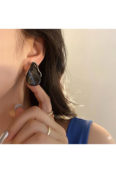Pelin Aksesuar Siyah Alacalı Taşlı Damla Küpe