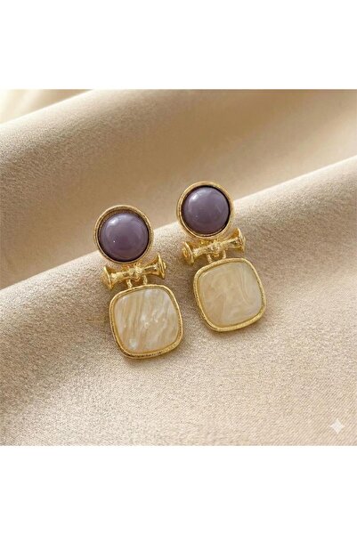 Pelin Aksesuar أقراط مربعة باللون الكريمي الليلكي