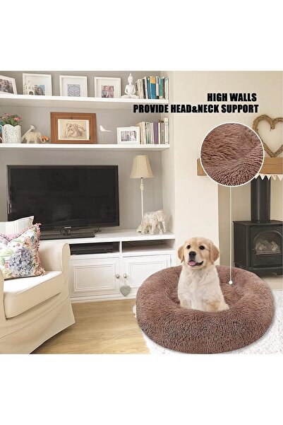 Aputue Calming Donut Dog Bed - Plush Faux Fur, Anti-Anxiety, Machine Washable (Small/Medium)