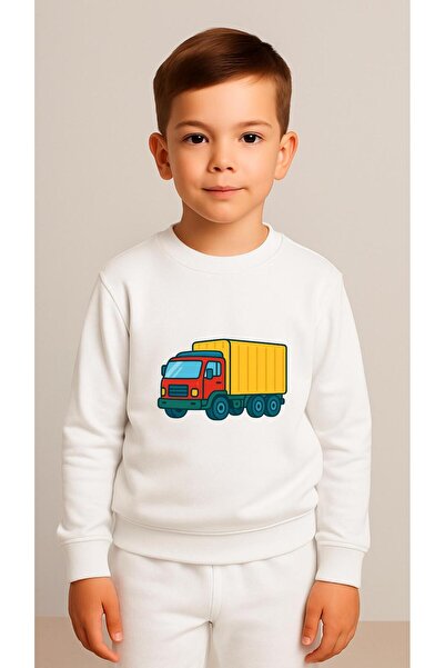 playwear Детски комплект суичър с щампа КАМИОН, за момичета и момчета, с кръг...