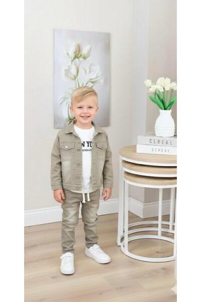 zavera for kids Erkek Çocuk Yazı Detaylı - Cep Detaylı - Üçlü Kot Takımı - %1...