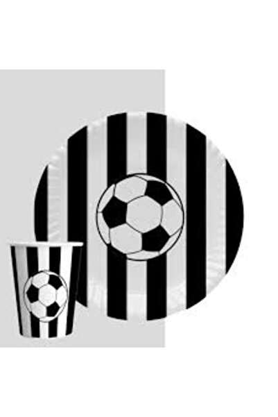 ZENVİVA Fan Black and White 8 Plates, 8 Glasses, 10 Napkins