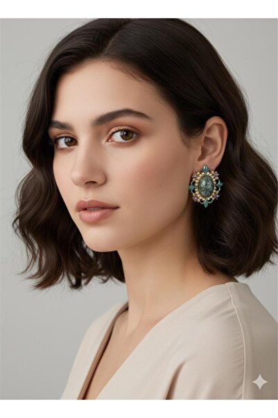 Pelin Aksesuar Yeşil Vintage Küpe