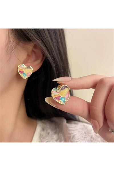 Pastel Enameled Stained Glass Heart Earrings