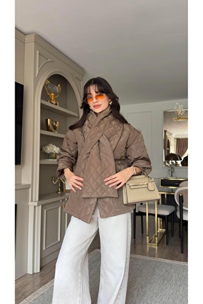 HAZELANNA معطف من فرو المنك مع وشاح