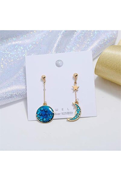 Pelin Aksesuar Mavi Gökyüzü Takımyıldızı ve Hilal Asimetrik Zincir Küpe