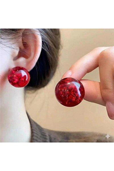 Pelin Aksesuar أقراط كروية حمراء ملونة