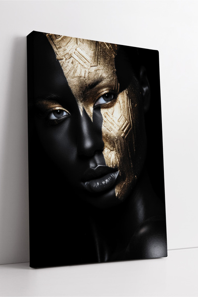 KOSS Dijital Portret negru cu model auriu, artă modernă a feței, decor minima...