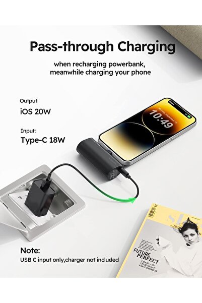 Hope Mini Power Bank 5000mAh 20W PD Fast Charging with Built-in Lightning Connector - Black
