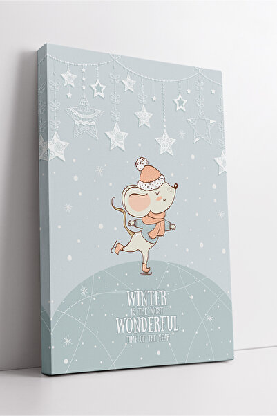 KOSS Dijital Pictură pe pânză cu tematică de iarnă, cu șoarece drăguț, cu scrisul Winter Wonderful, pentru camera copiilor, decor de perete