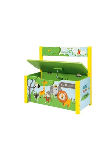 PETITE Children's storage bench with jungle animal design, holds up to 60 kg / 33 L, wooden, non-toxic pain