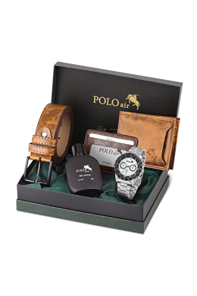 Polo Air Erkek Kol Saati Cüzdan Kartlık Kemer Parfüm Hediyelik Kutusunda Taba...