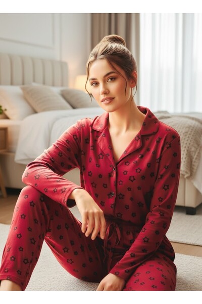 victoria kiss New Year's Special Long Sleeve Star Detailed Pajama Set