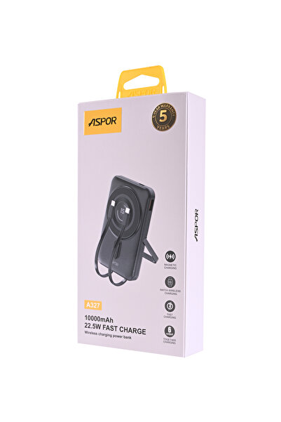 Aspor A327 Power Bank – 10000mAh capacity and 22.5W fast charging with built-in cable