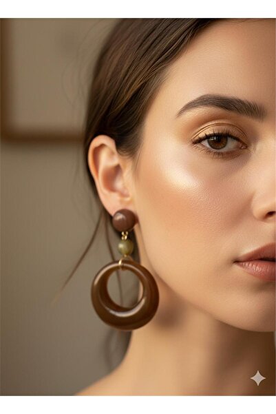 Pelin Aksesuar Coffee Tone Ring and Beaded Dangle Earrings