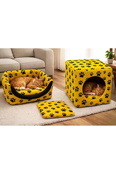 CKV CENTER SARI RENK 3 Fonksiyonlu Kedi & Köpek Yatağı 40x40x40CM