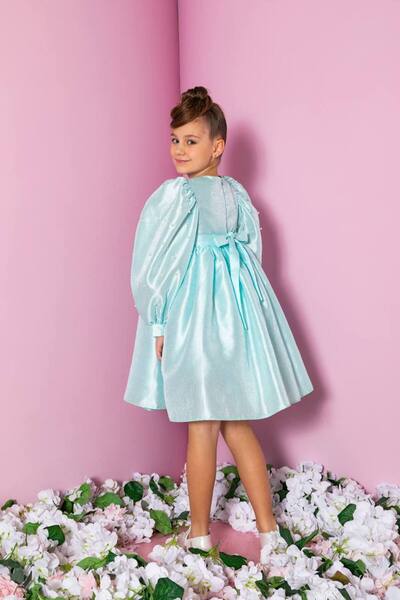 Miss Lorin Kids Παιδικό φόρεμα από σατέν με μανίκια από πέρλες