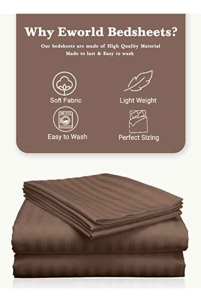 e world unbox happiness 3 Piece White Striped Fitted Bed Sheet Set – Fitted Sheet & 2 Pillowcases