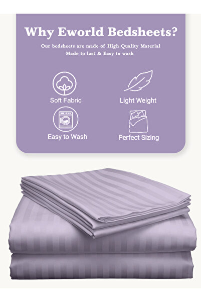e world unbox happiness 3 Piece Lilac Striped Fitted Bed Sheet Set – Fitted Sheet & 2 Pillowcases