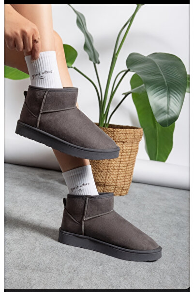 brawerlife Women's Suede Fur Lined Wool Thick Sole High Heeled Sole Winter Ankle Short Mini Ug Boots