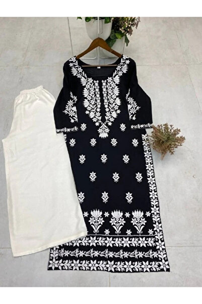 MYSMAR Black Rayon Salwar Kameez & Dupatta - FFT1945 | Black
