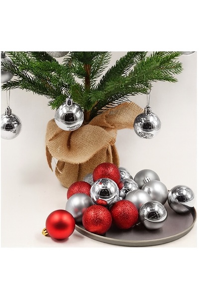Sezy Σετ διακοσμητικών στολιδιών για χριστουγεννιάτικο δέντρο 24 τεμαχίων κόκκινο ασημί Cici Ball 3 εκ.