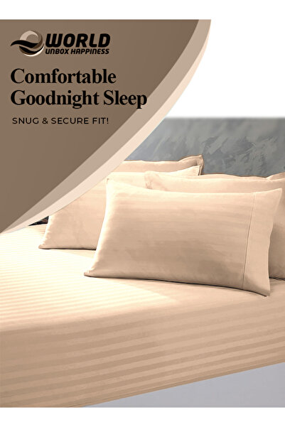 e world unbox happiness 3 Piece White Striped Fitted Bed Sheet Set – Fitted Sheet & 2 Pillowcases