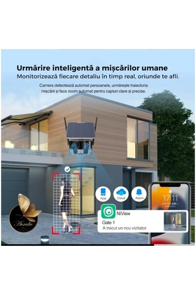 AURALIV 4K Solar WiFi Surveillance Camera with 180° Dual Lens, IP66 Waterproof, Night Vision