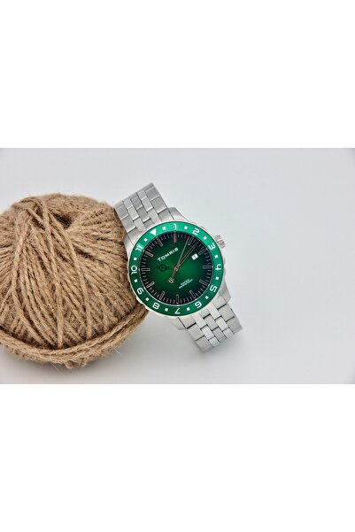TOMRIS All Top Quality Steel,Waterproof,Silver Band,Unisex,Green Dial Wristwatch