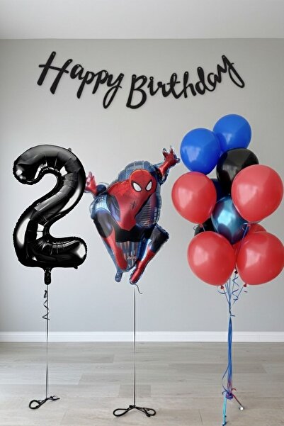 PARTİAVM 2 Year Old Giant Black Number Balloon Spider-Man Birthday Balloon Set Superhero Themed Economical Set