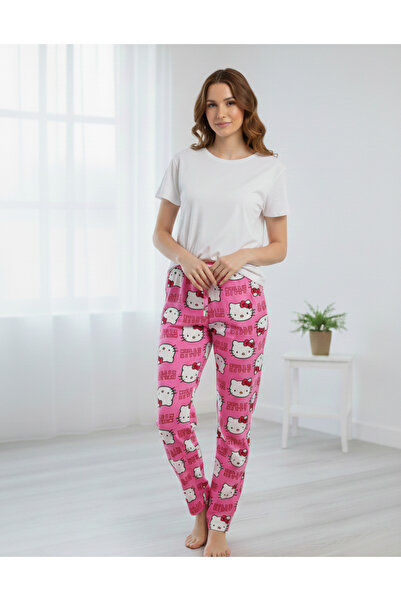 Melff Trening și pantaloni de pijama roz Hello Kitty Cat cu picioare largi