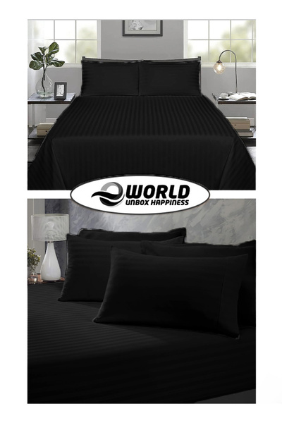 e world unbox happiness 3 Piece Black Striped Bed Sheet Set – Flat Sheet & 2 Pillowcases