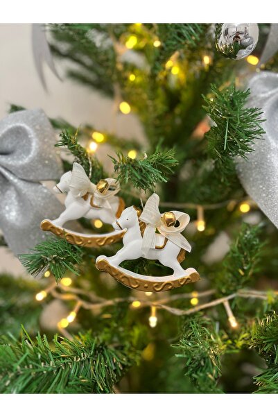 obelleatelier İkili Özel El Yapımı Premium Taş Sallanan At Yılbaşı Süsü – Bey...