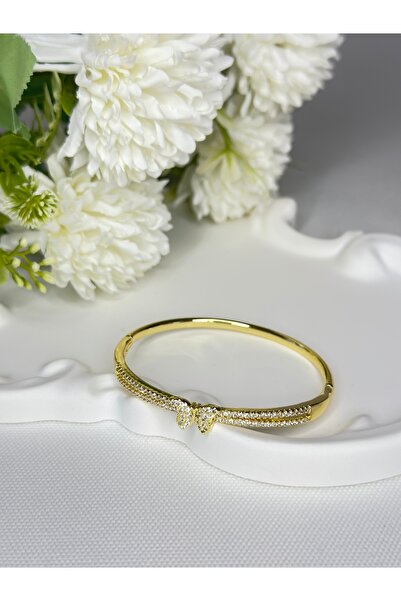 New Meluna Vip Çelik Zirkon Taşlı Kelebek Kelepçe Bileklik -(60mm.)