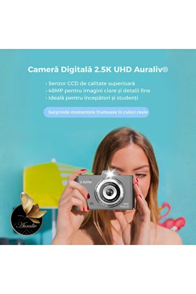 AURALIV Instant Digital Camera Blue — 48MP Ultra HD, 2.5K, 1080P, 8X Optical Zoom, 2.8" IPS