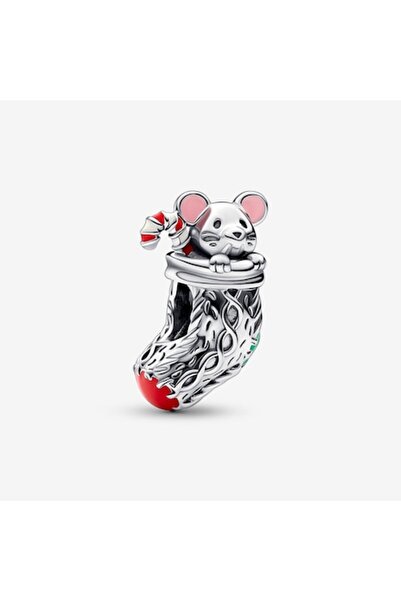 Pandora charm with mouse and festive stocking, 925 Silver