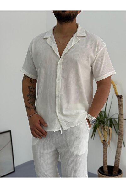 Baycombine35 Short Sleeve Buttoned Wrinkled Fabric Shirt
