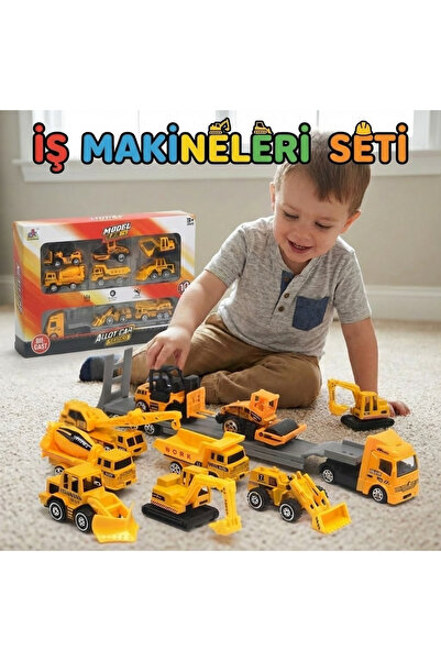 craftivio 10 Parça Metal Diecast İş Makineleri Seti - Tır, Kepçe, Dozer, Vinç...