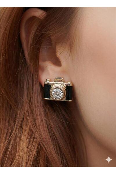 Pelin Aksesuar Siyah Fotoğraf Makinesi Küpe