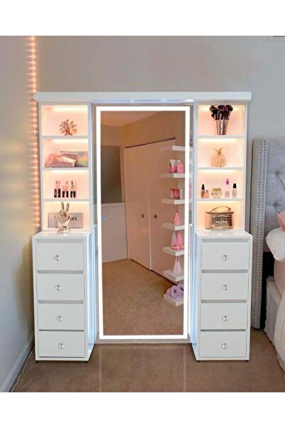 Vanmed Home Vanmed Makyaj Masası Parlak Beyaz MDF Led'li 170*130