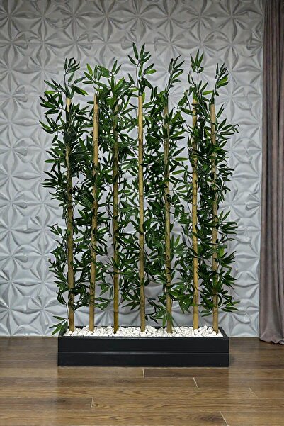 Fupe Shop Yapay Çiçek Kalın Bambu Çubuk Ahşap Saksı Antrasit Gri Seperatör Pa...